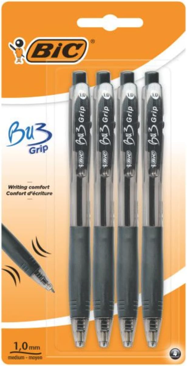 Bic Bu3 Grip Black Retractable Ball Pen Pack - Main Image