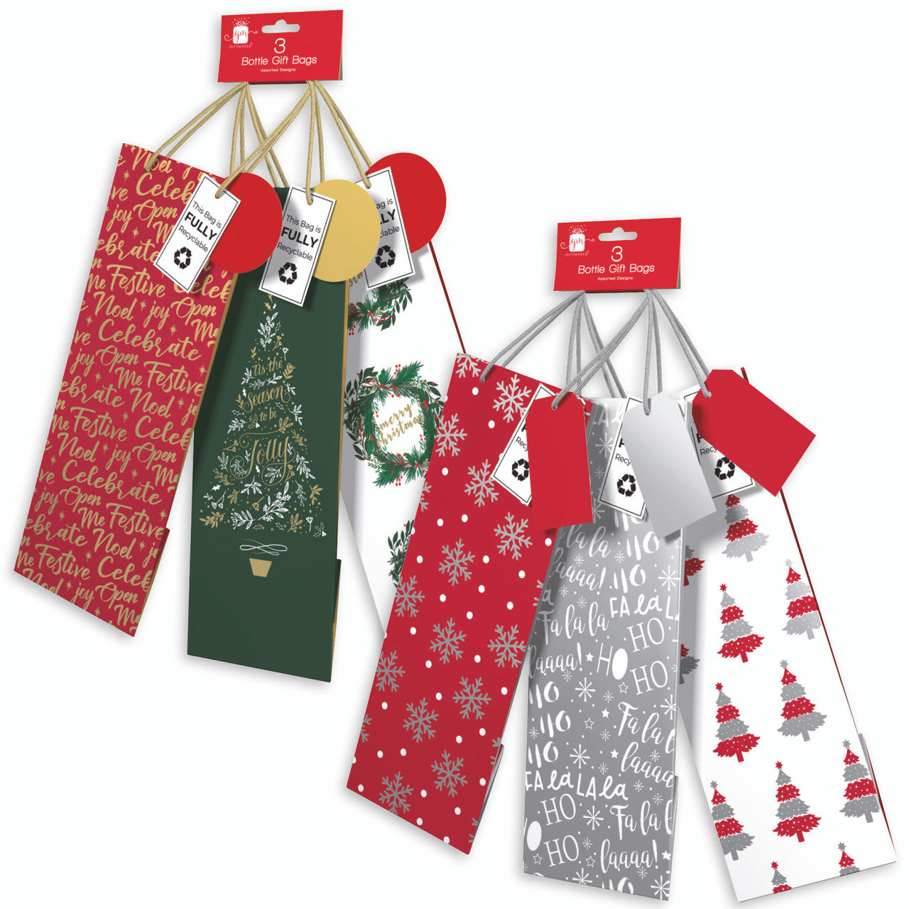 Bottle Gift Bags (3pk) Traditional Mix