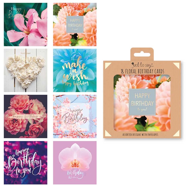 8 Mixed Floral Birthday Cards In Keepsake Box