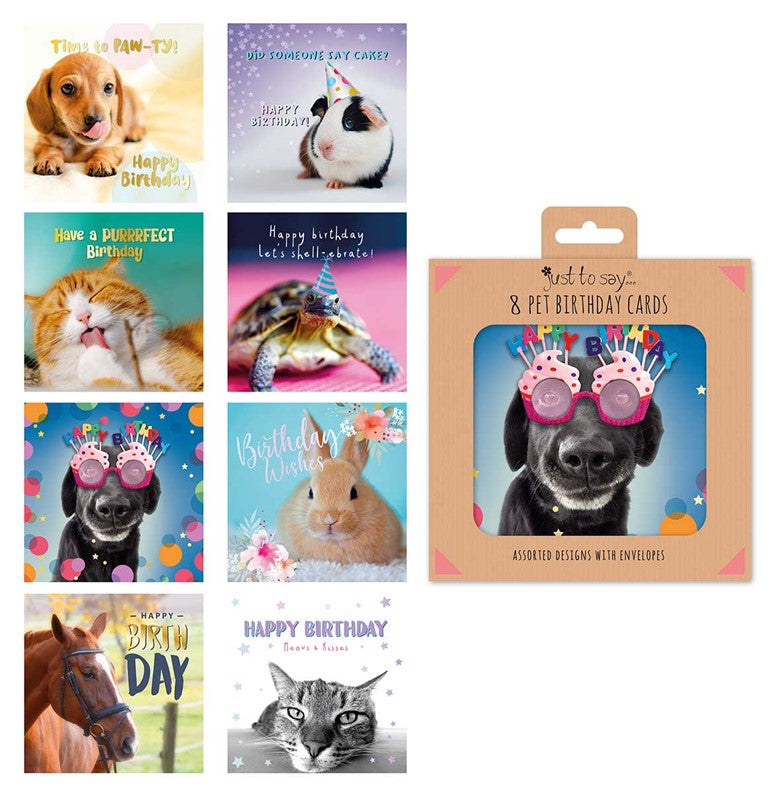 8 Mixed Pets Birthday Cards