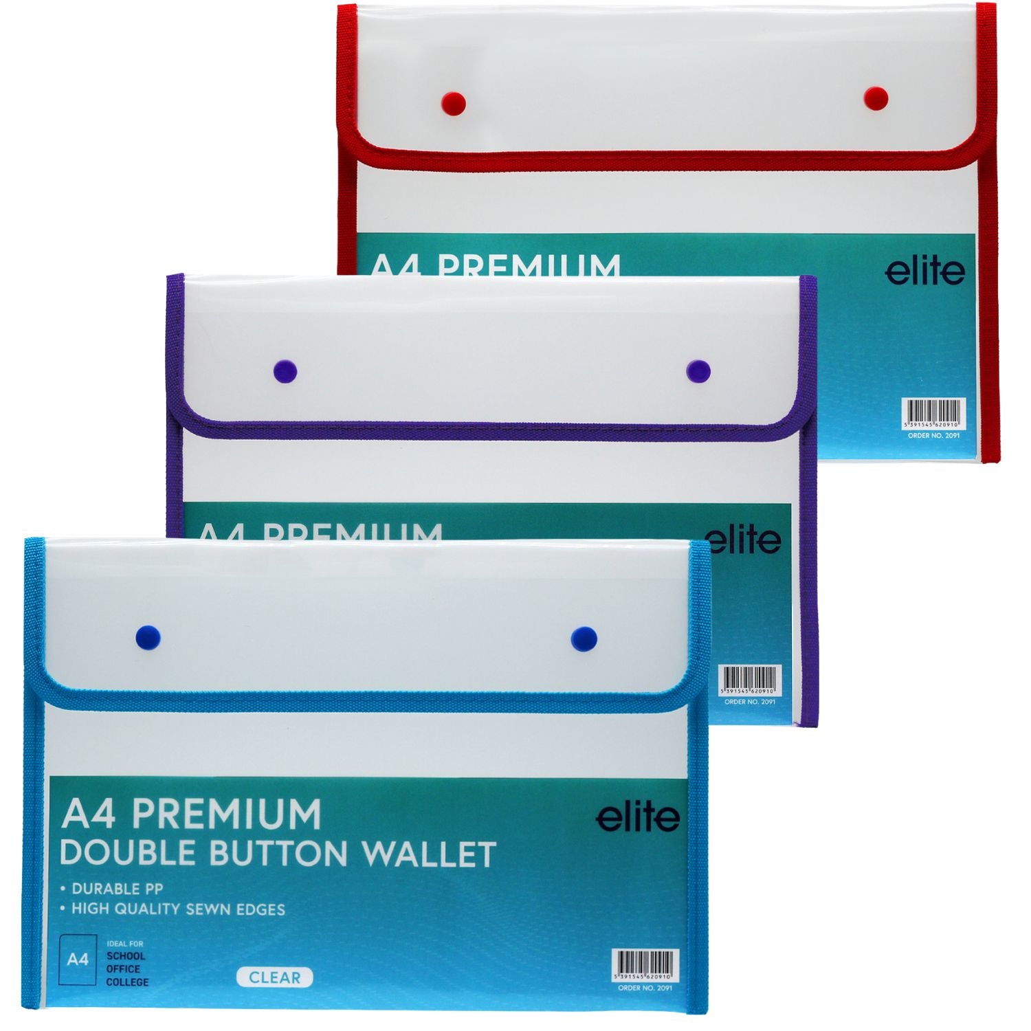 A4 Premium Wallet Folder with Double Button - Assorted Colours