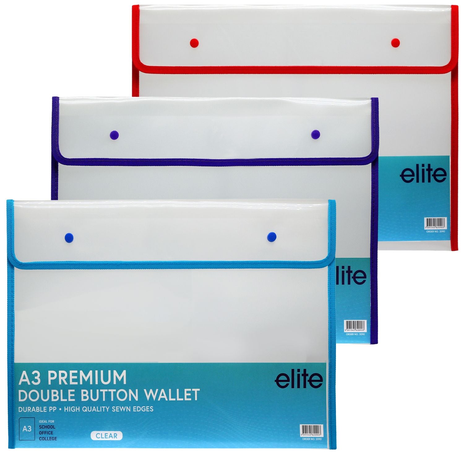 A3 Premium Wallet Folder with Double Button - Assorted Colours