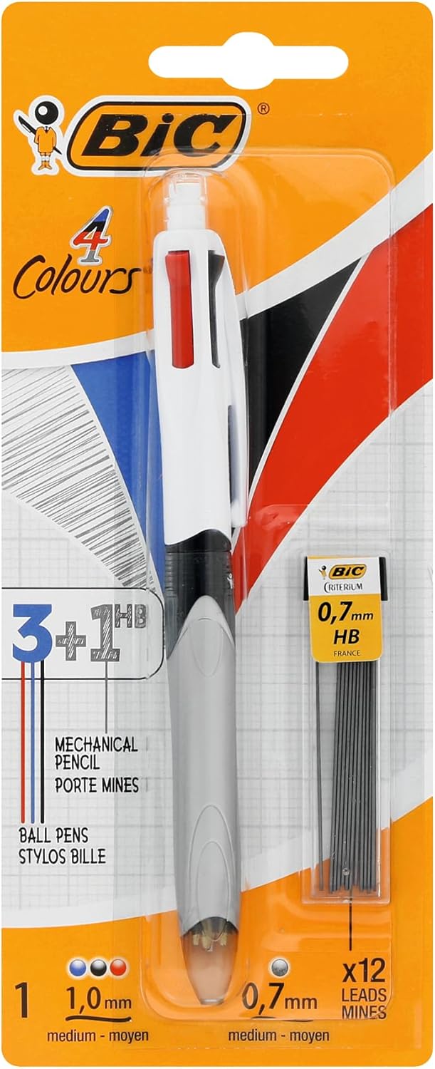 Bic 4 Colour Ballpoint Pen - 3 Coloul + Mechanical Pencil