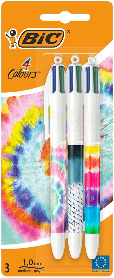 Bic 4 Colour Ballpoint Pen - Colourful Tie Dye Design