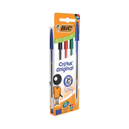 BIC Cristal Original 4 Pack - Assorted Colours