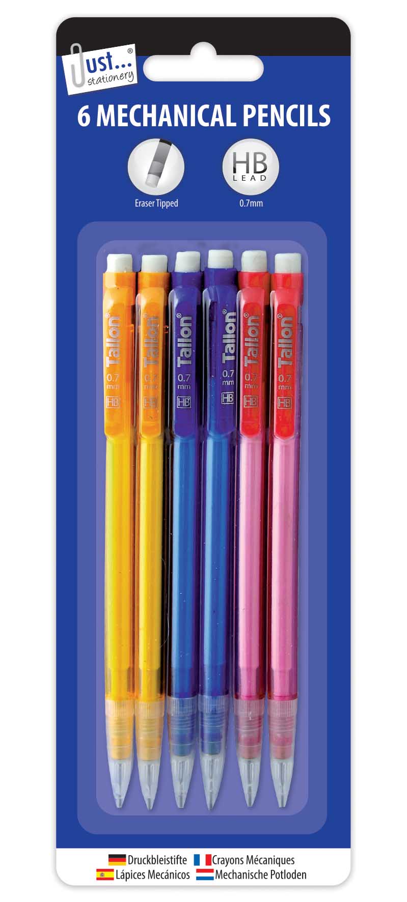 Just Stationery Mechanical Pencils With Eraser 6 Pack