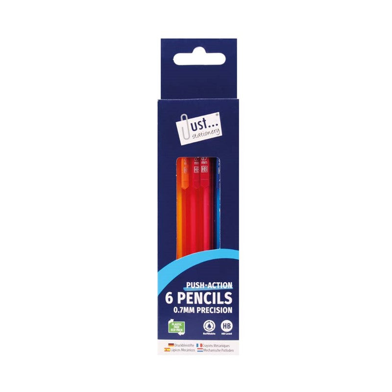 Just Stationery Mechanical Pencils With Eraser 6 Pack