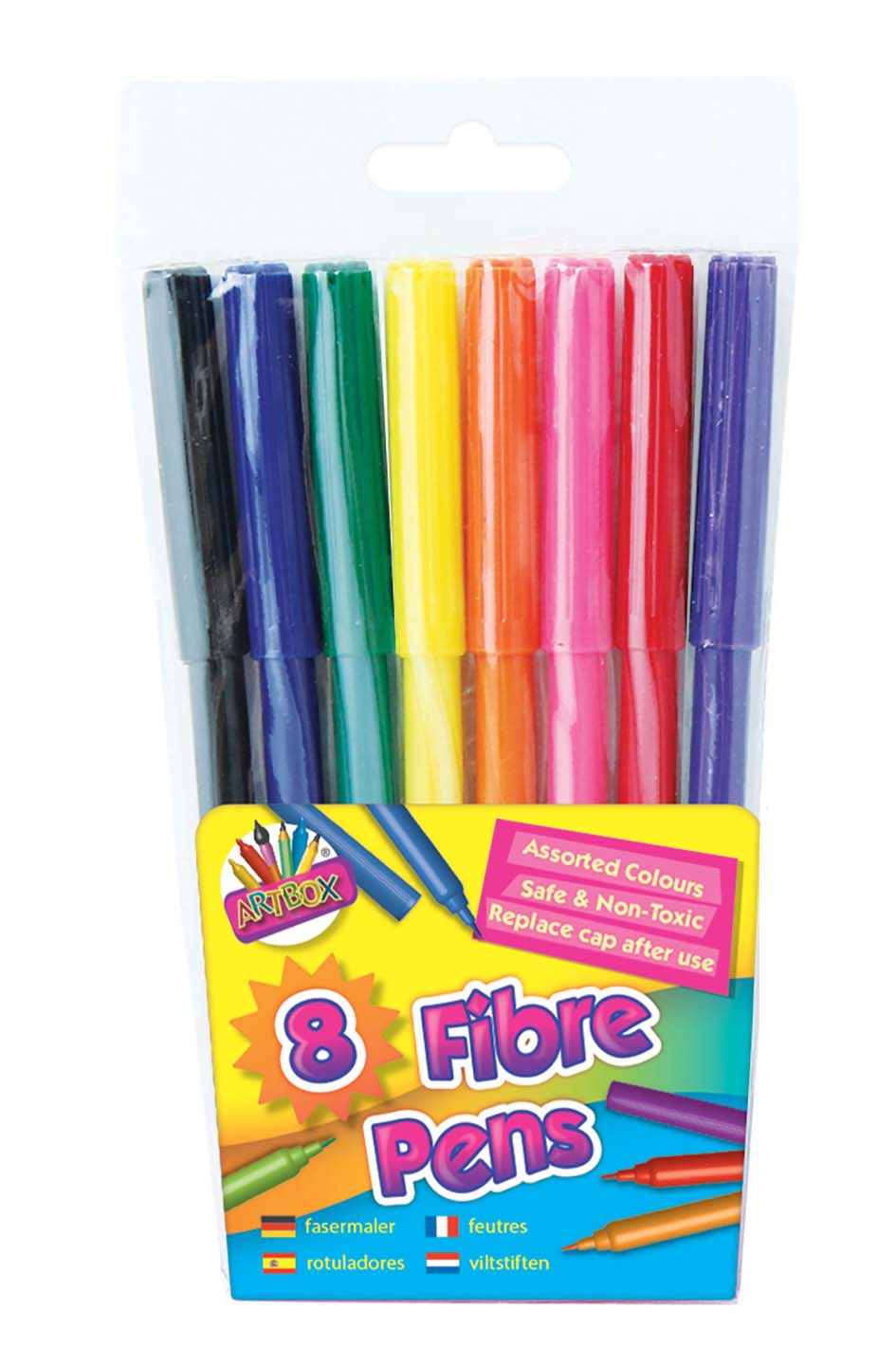 Fine Tip Fibre Colouring Pens 8 Pack