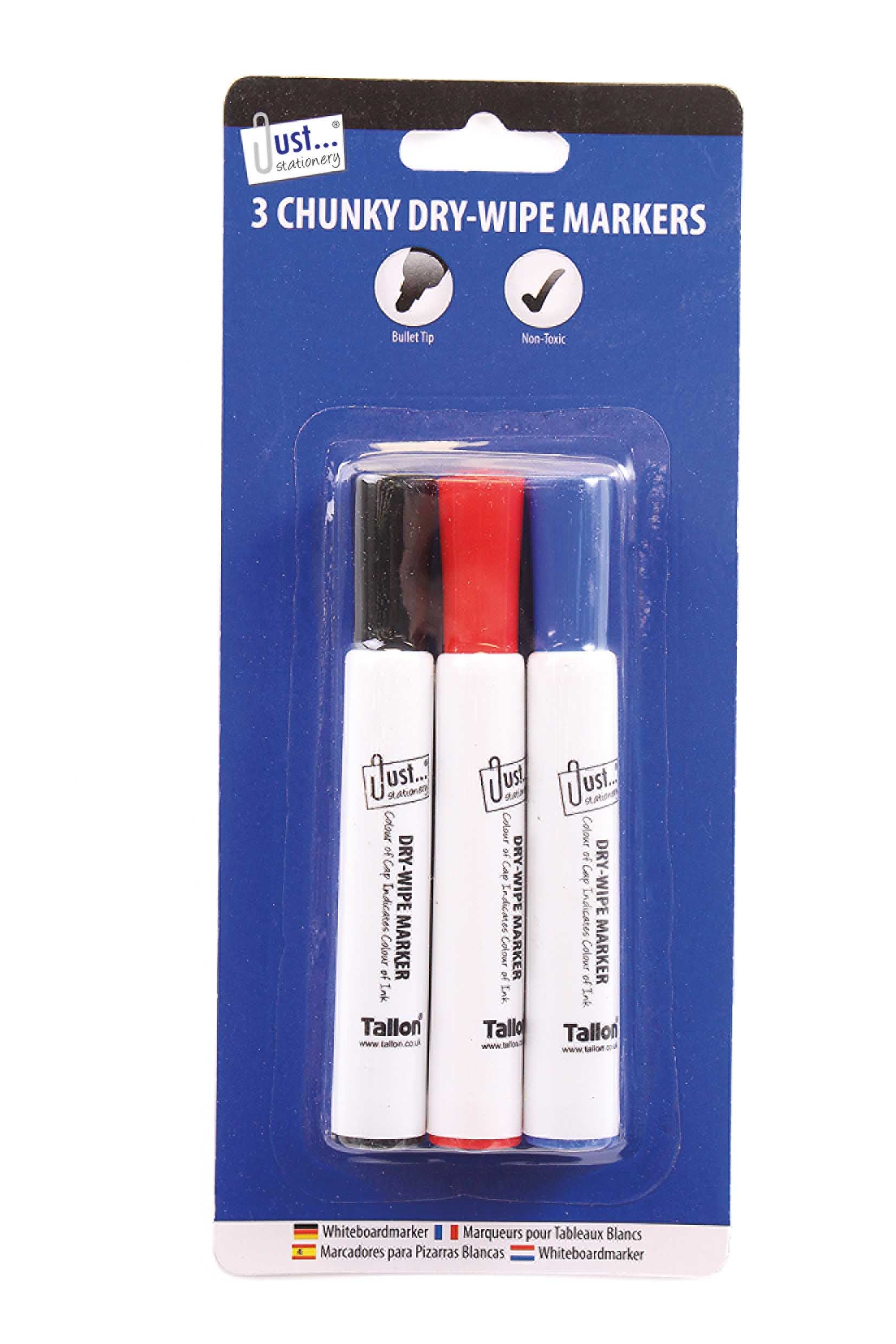 Just Stationery Chunky Dry-Wipe Markers Bullet Tip 3 Pack