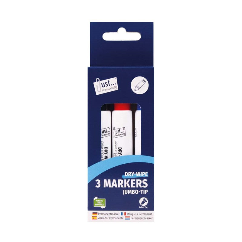 Just Stationery Chunky Dry-Wipe Markers Bullet Tip 3 Pack