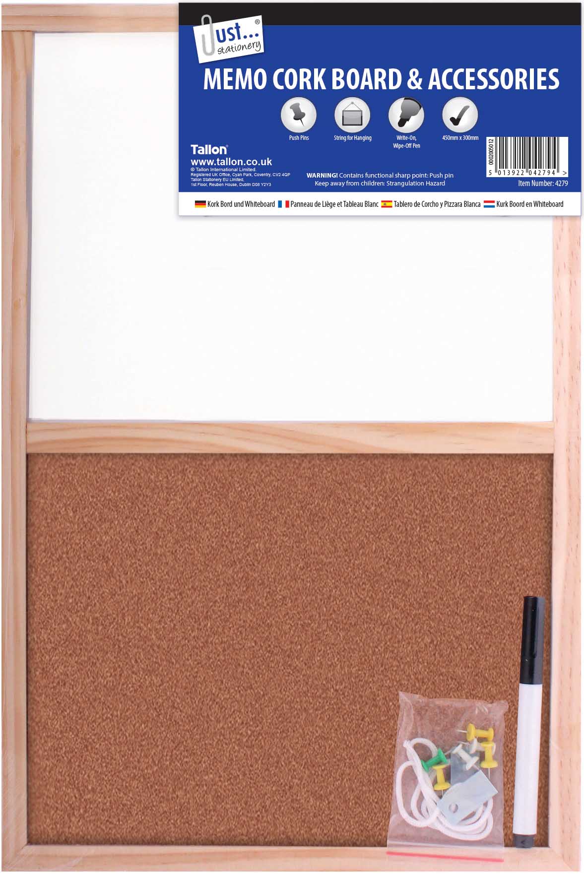 SPLIT CORK/DRY WIPE BOARD 45 X 30CM