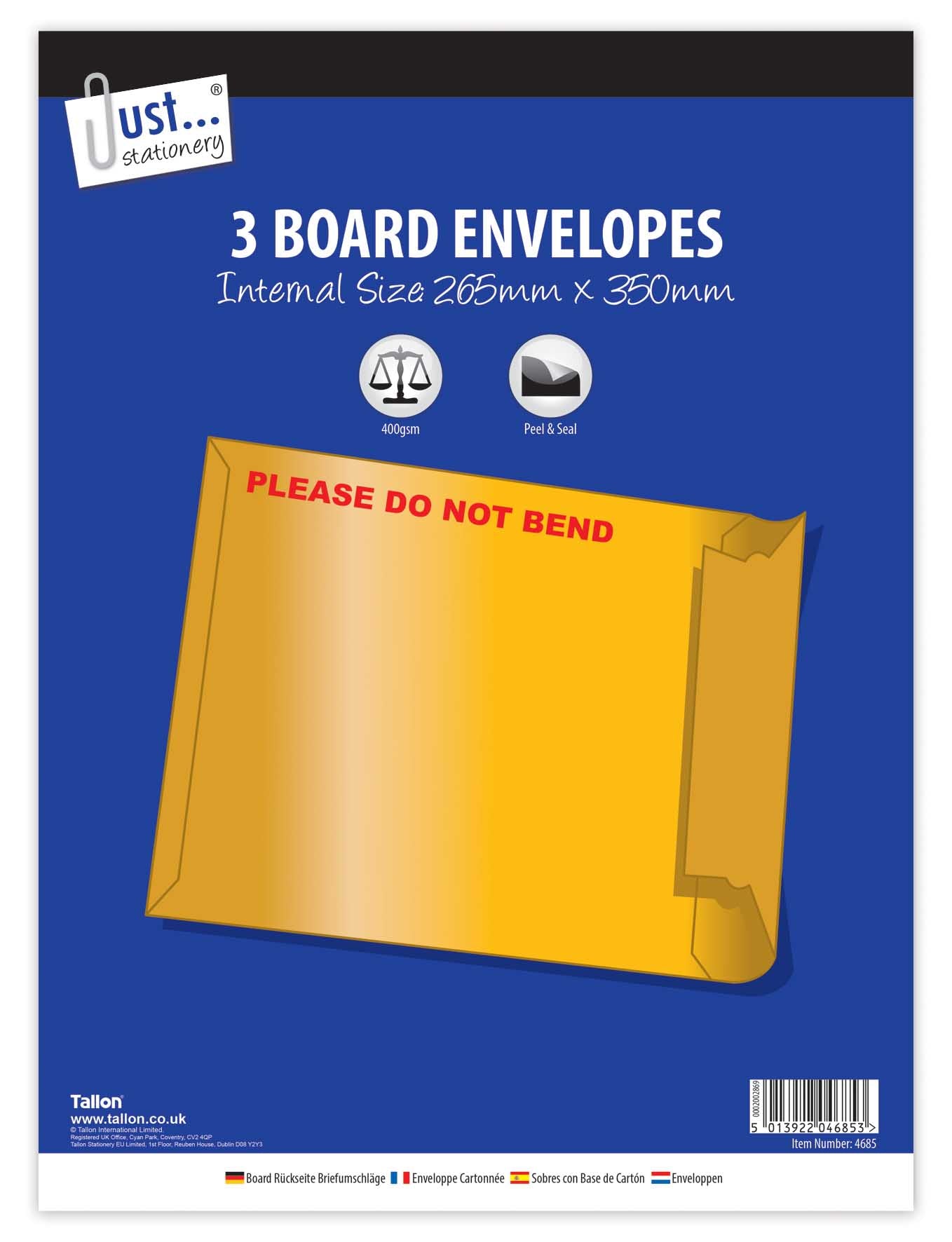 3 BOARD ENVELOPES 265 X  350MM