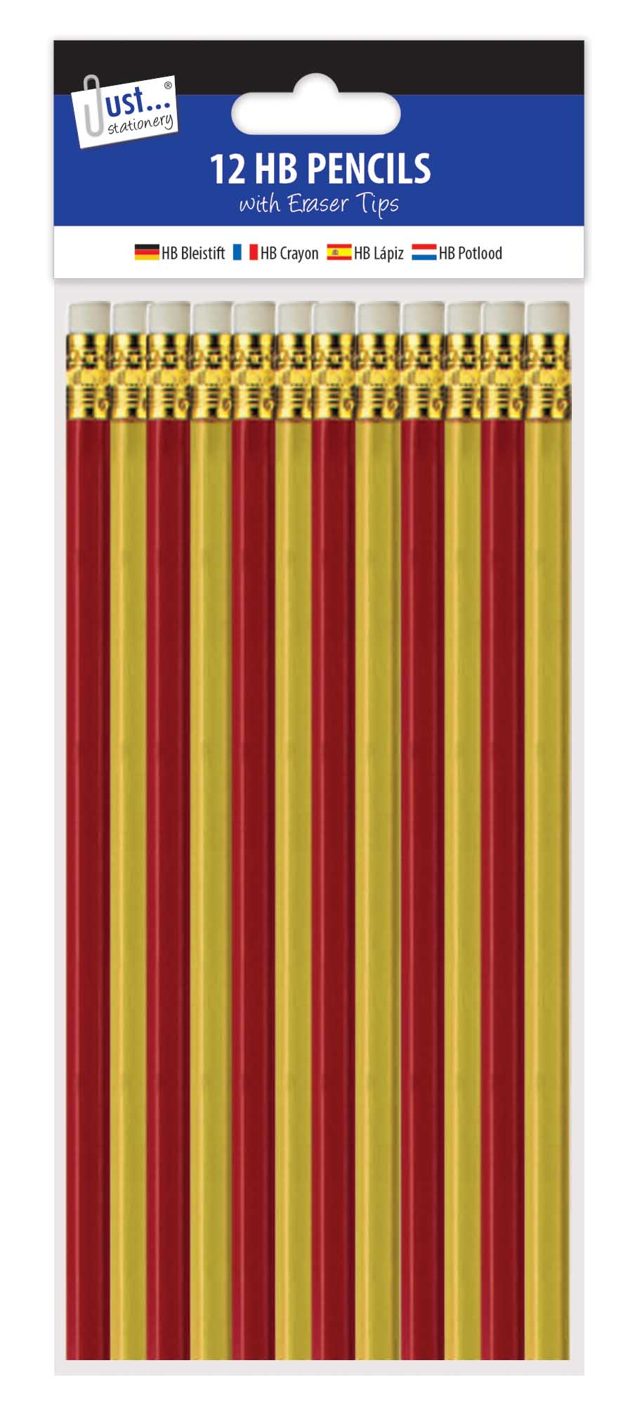 Just Stationery HB Pencils With Erasers 12 Pack