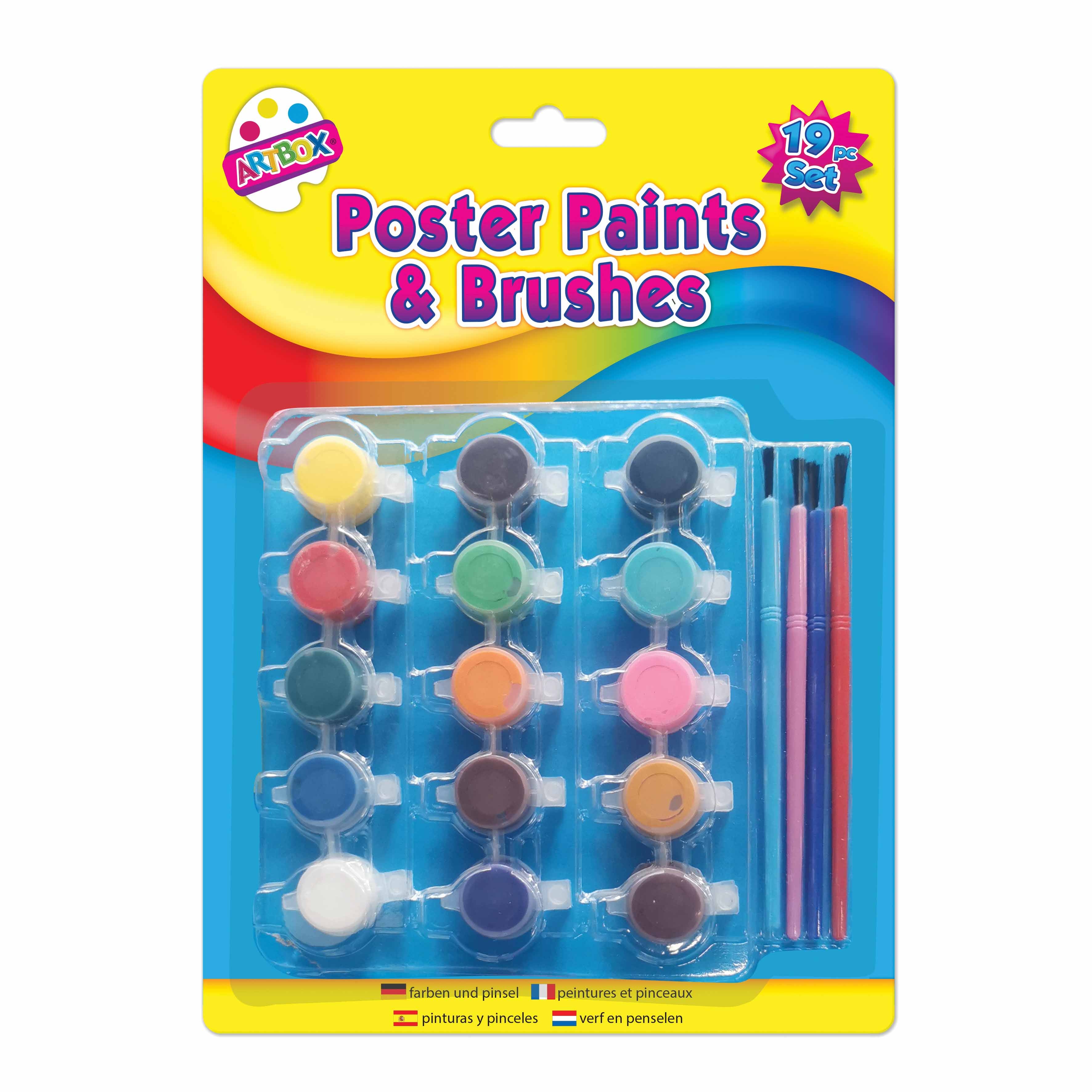 15 Poster Paints &amp; 4 Brushes