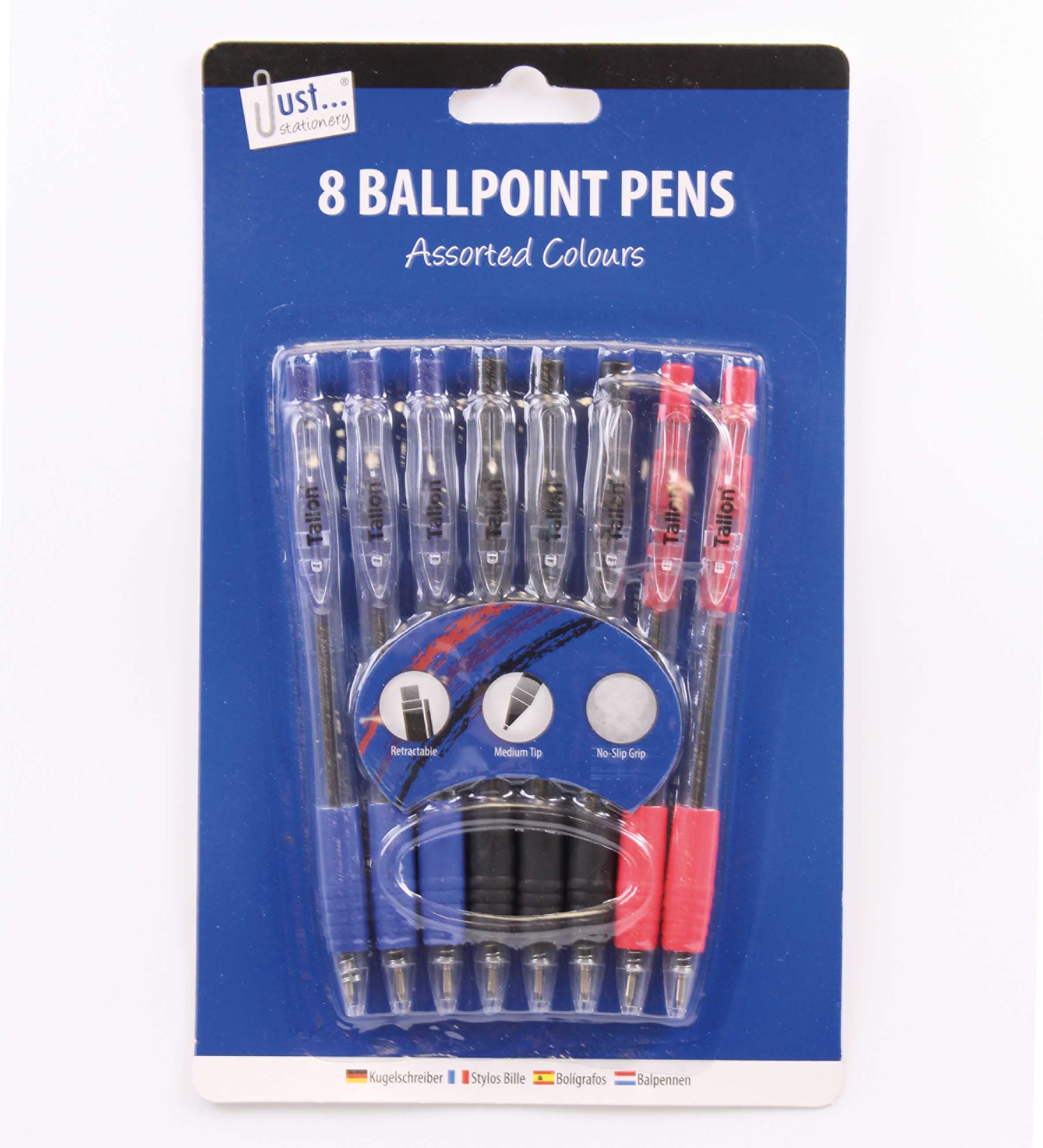 Just Stationery Retractable Ballpoint Pens 8 Pack