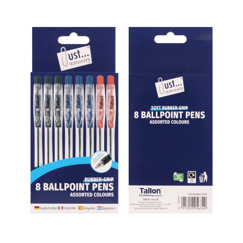 Just Stationery Retractable Ballpoint Pens 8 Pack