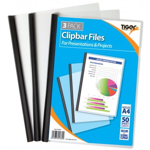A4 Clipbar Files Black - 3 Pack