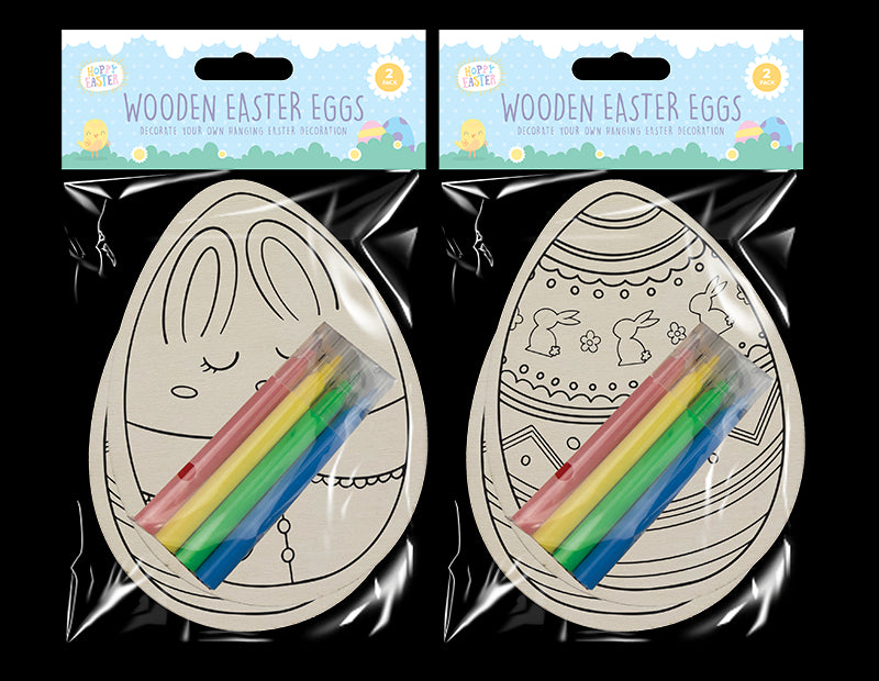 Wooden Hanging Easter Eggs 2pk