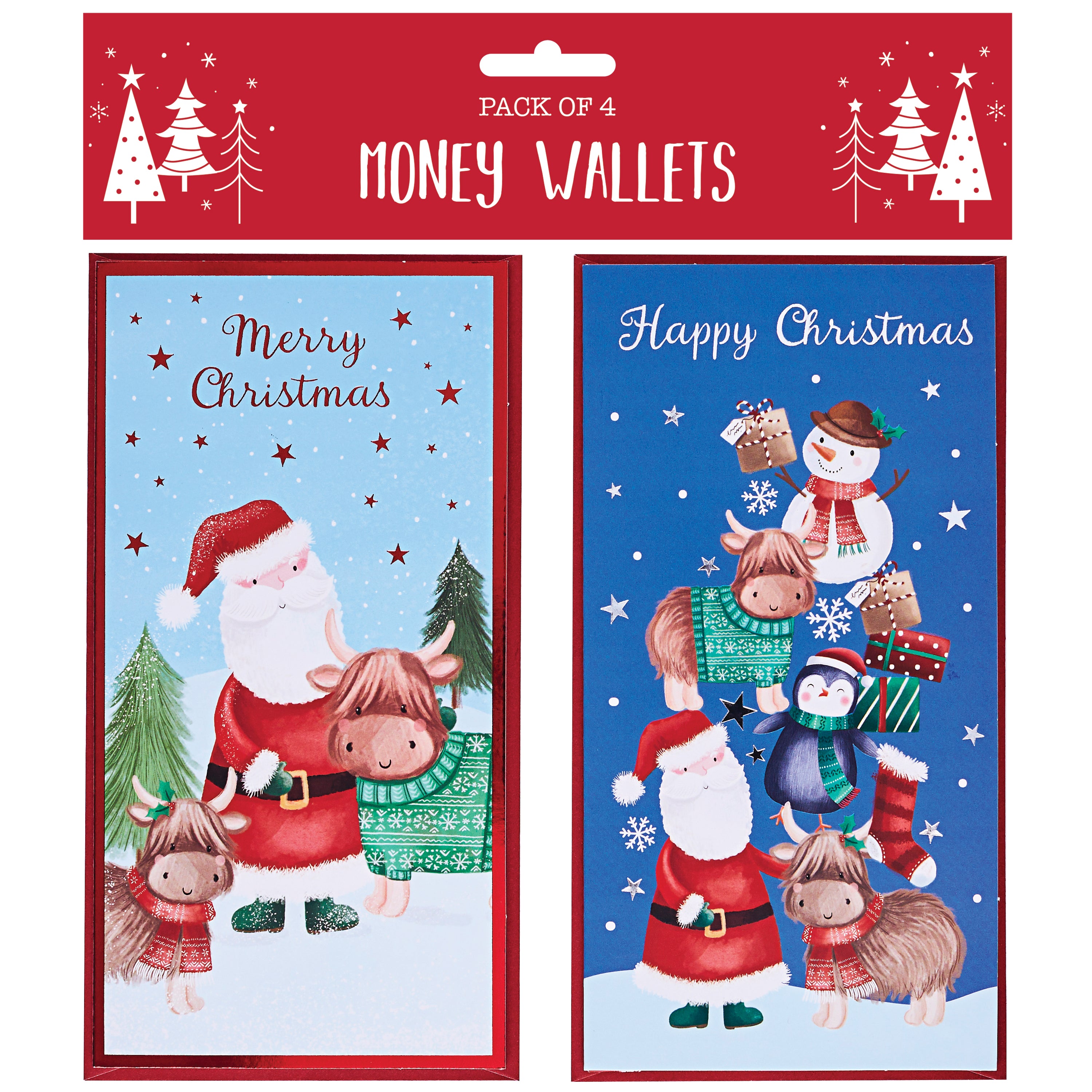 Money Wallets (4pk) Santa Snow