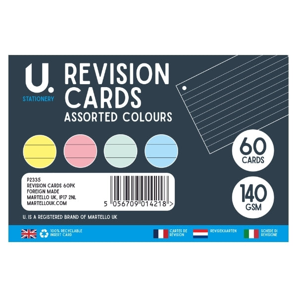 Revision Cards - 6x4" Assorted Colours - Lined