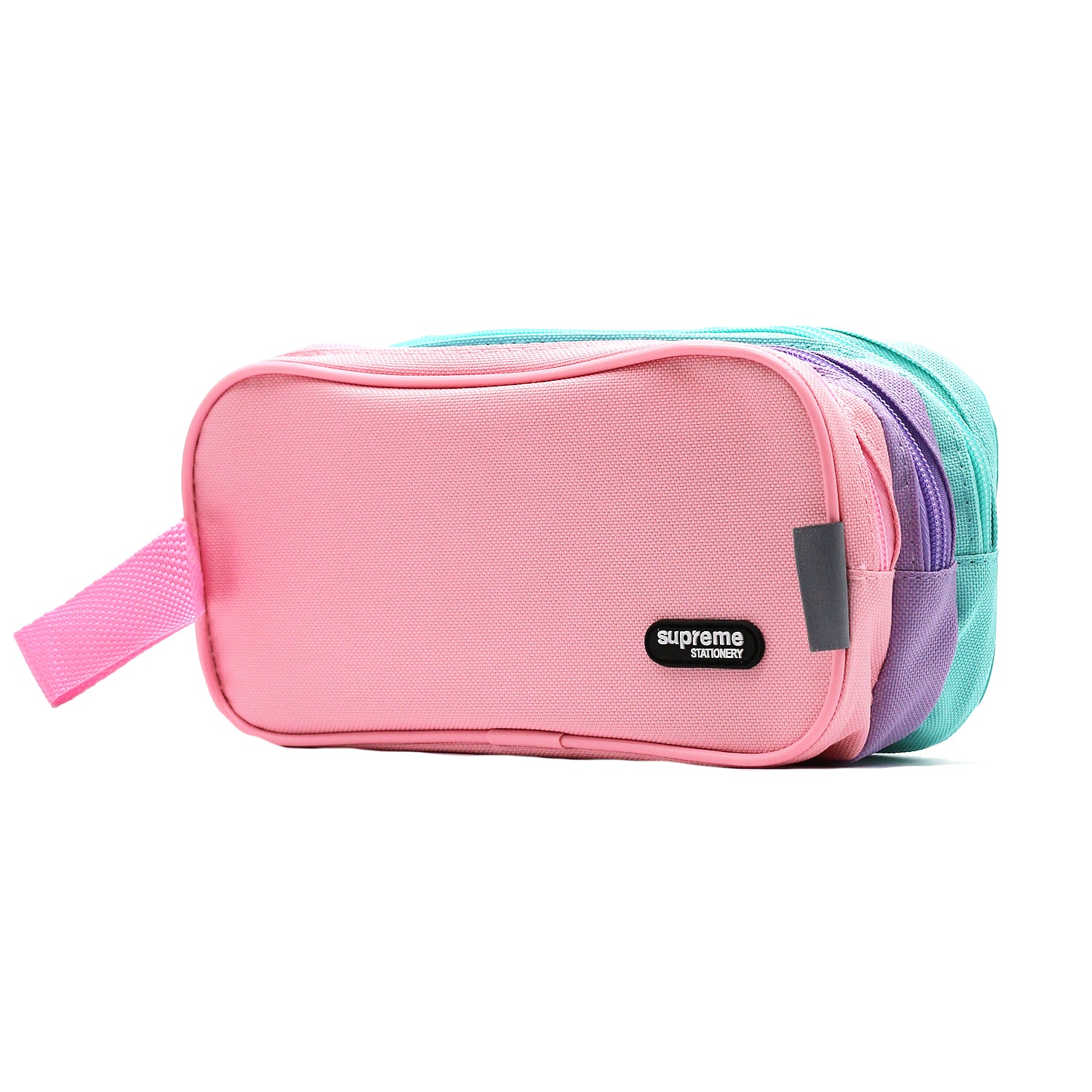 Pencil Case - Three Compartment Zip in Pastel Multi-Colour