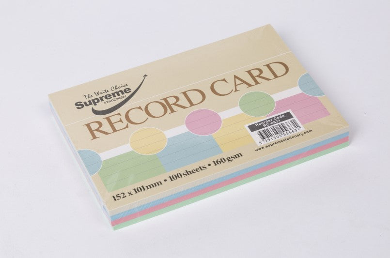 Record Cards - 6x4in - Ruled - Assorted Colour