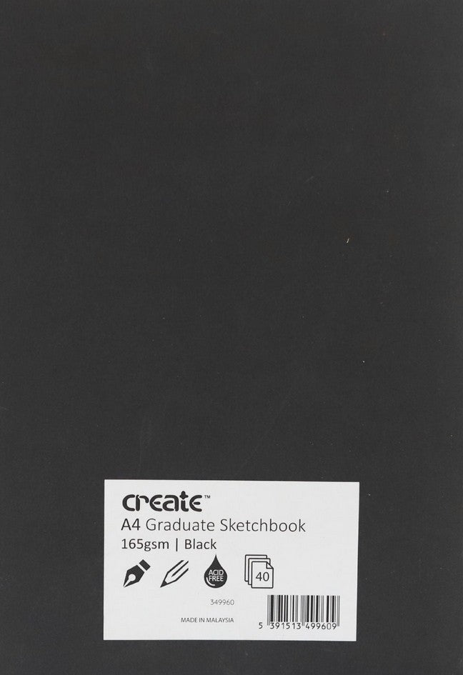 Graduate Black Sketch Pad - A4 - 165gsm - 40 White Sheets