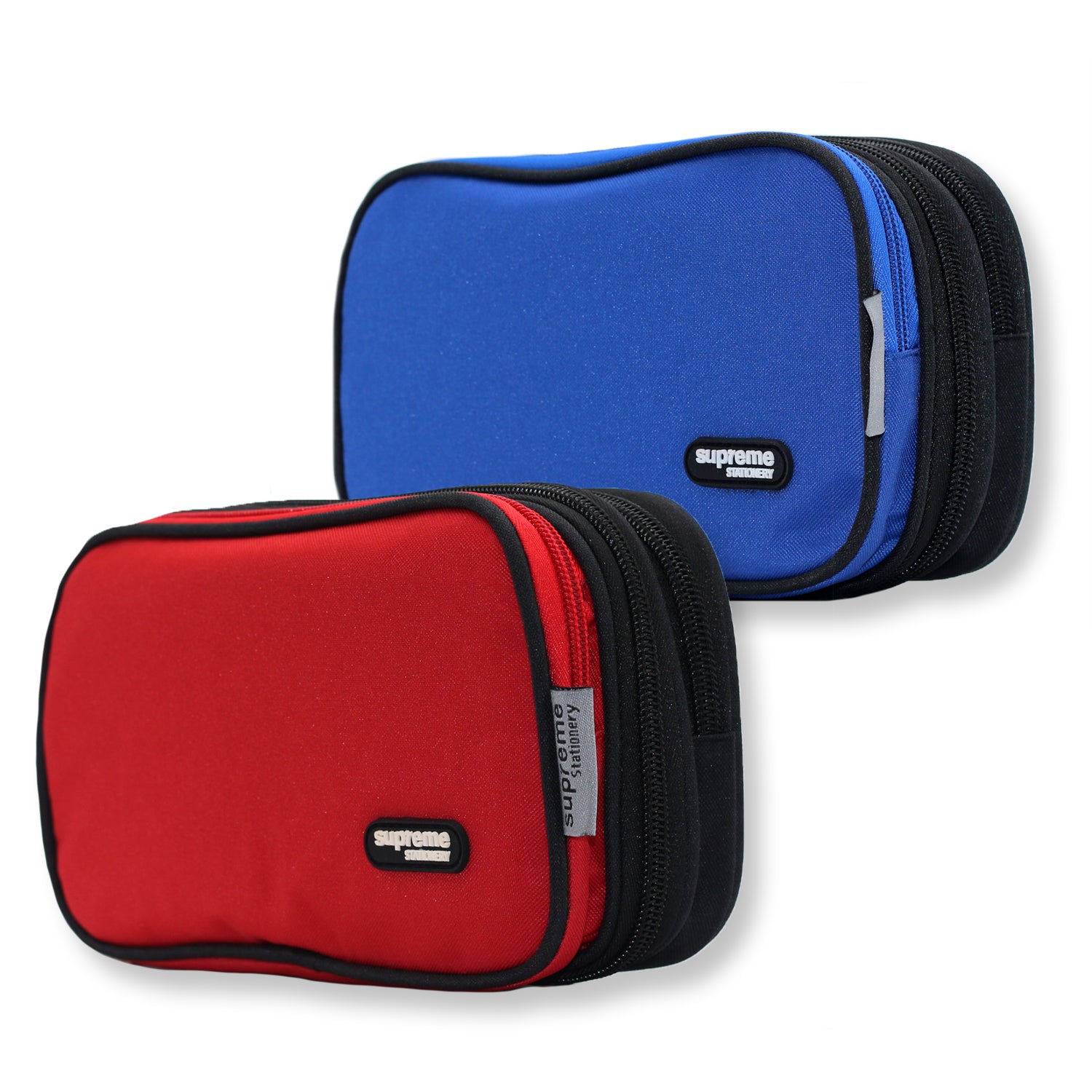Pencil Case with Triple Zip Compartment - Primary Colours