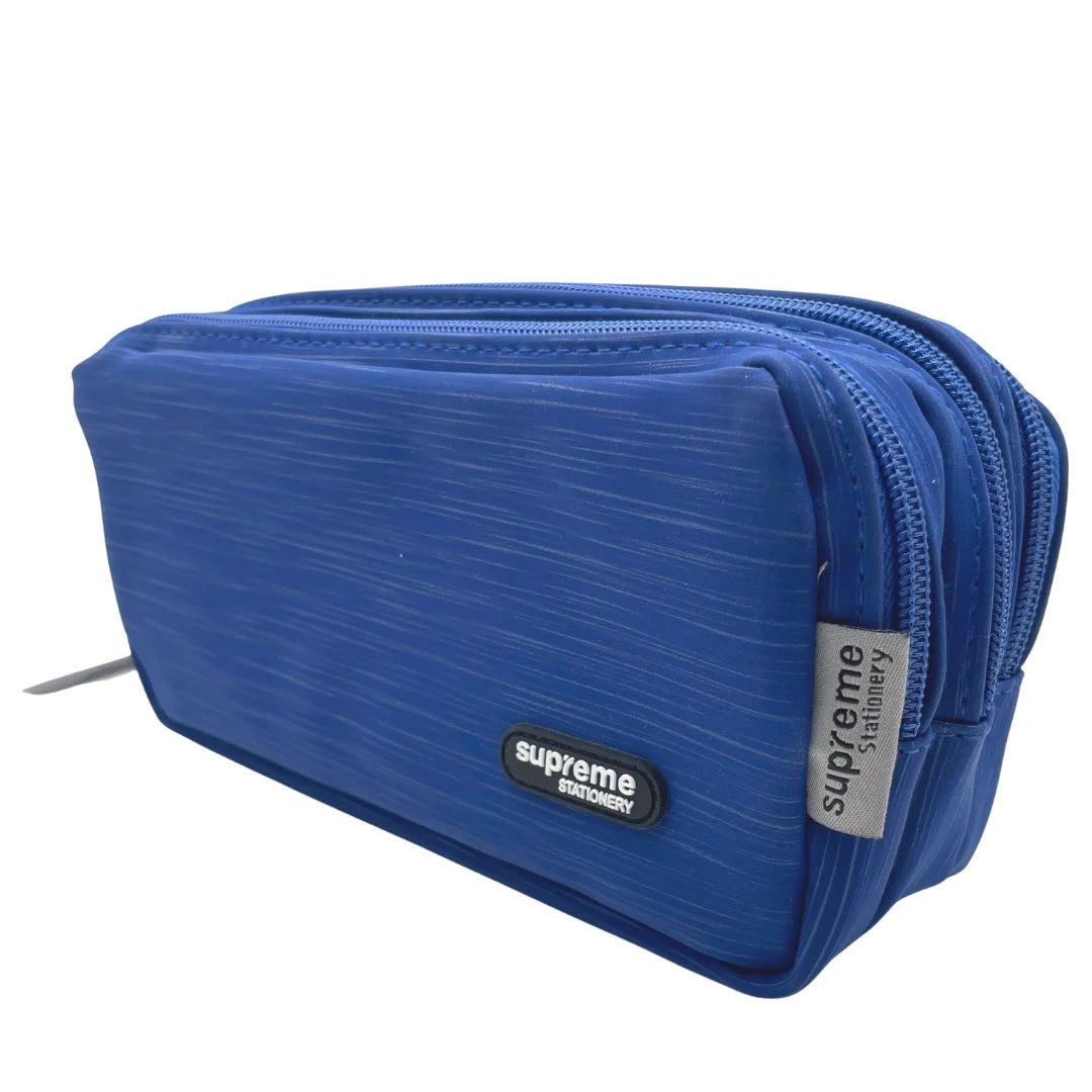 Pencil Case - Triple Zip - Blue