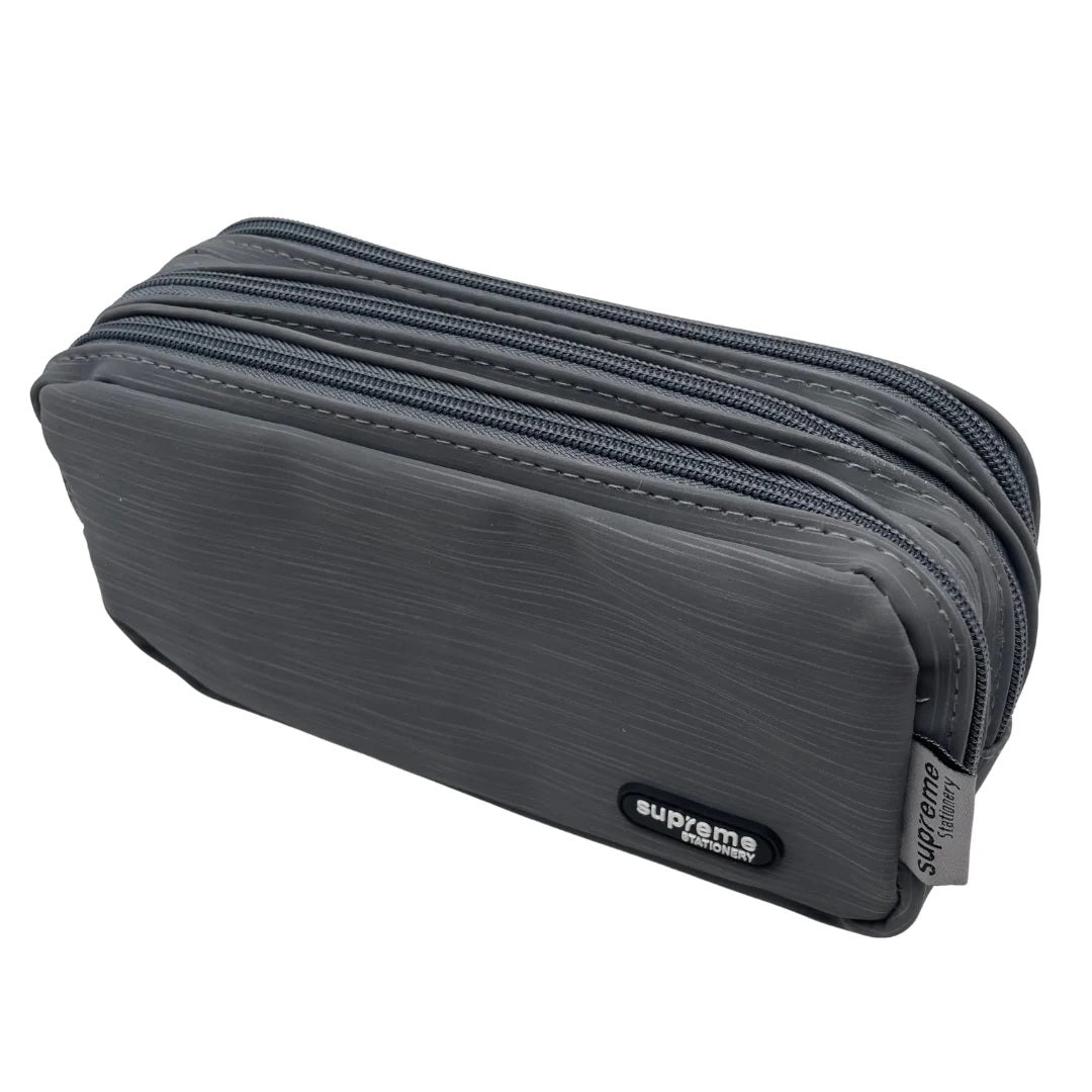 Pencil Case - Three Compartment - Grey