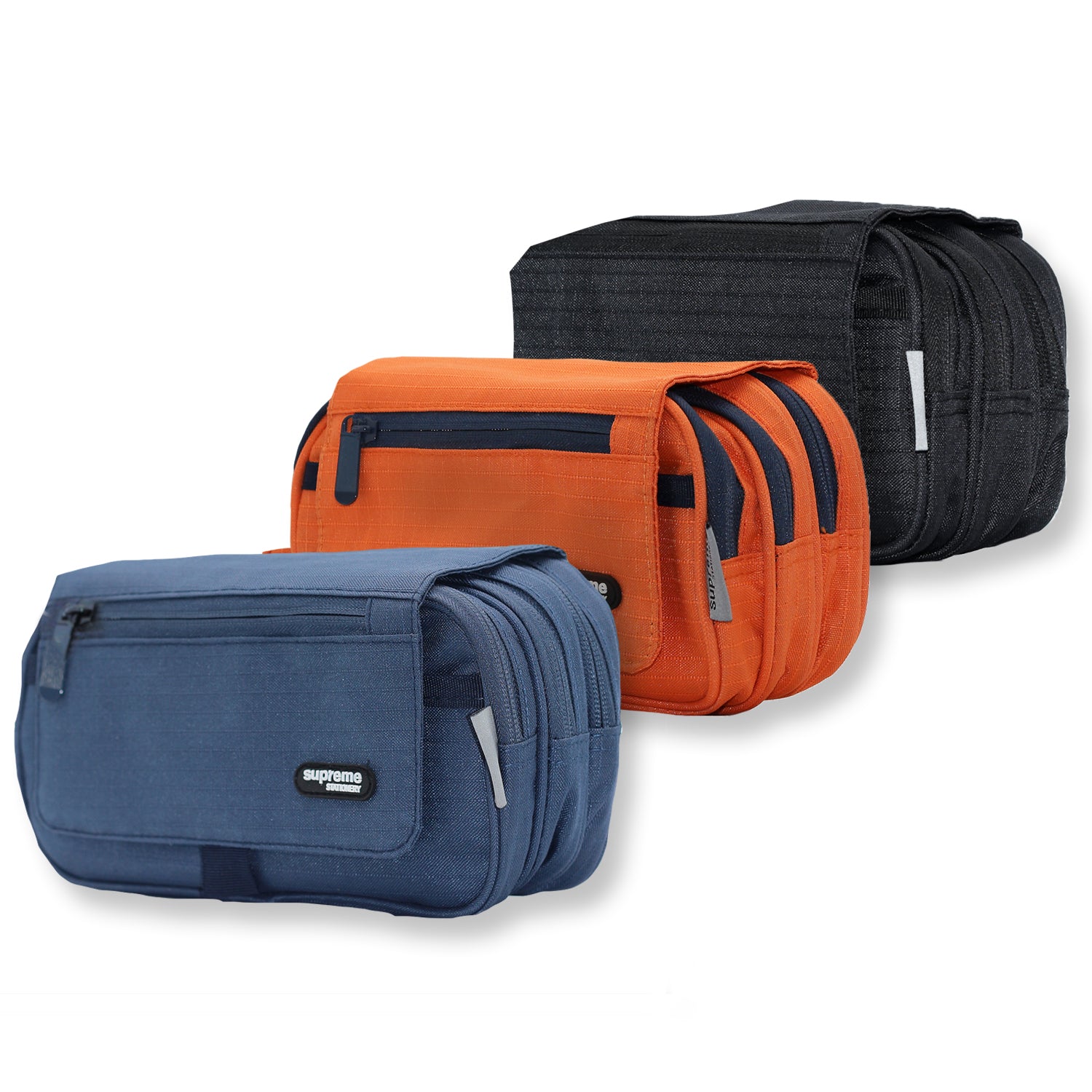 Pencil Case - Three Compartments with Flap - Assorted Colours