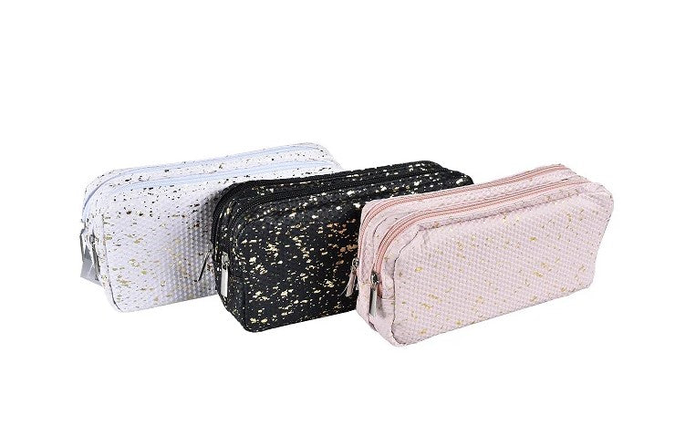 Pencil Case - Gold Fleck Design with Double Zip