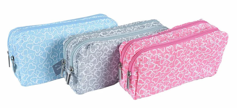 Pencil Case - Heart Pattern with Double Zip