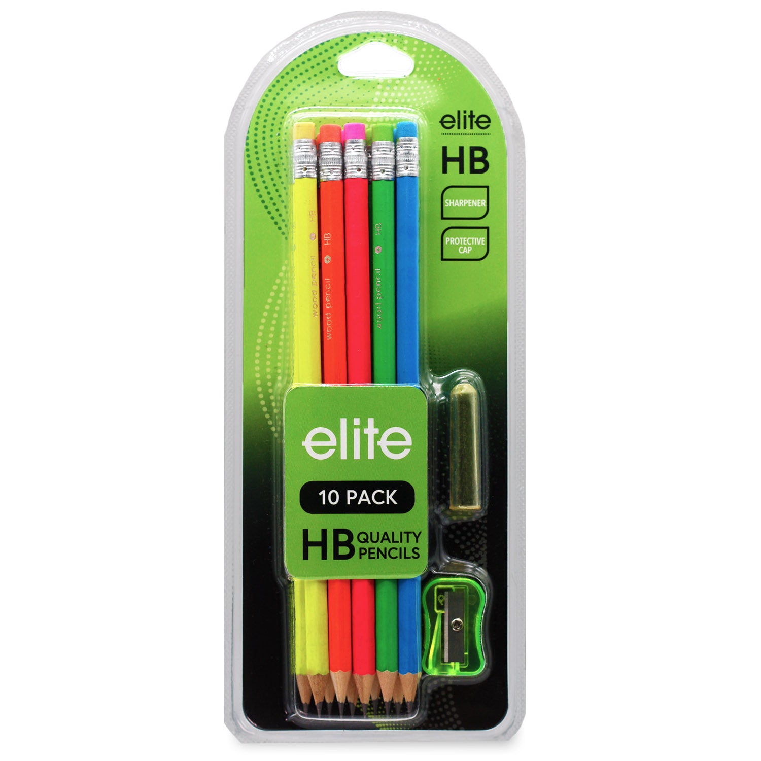 HB Pencils with Sharpener 10Pk (Neon)