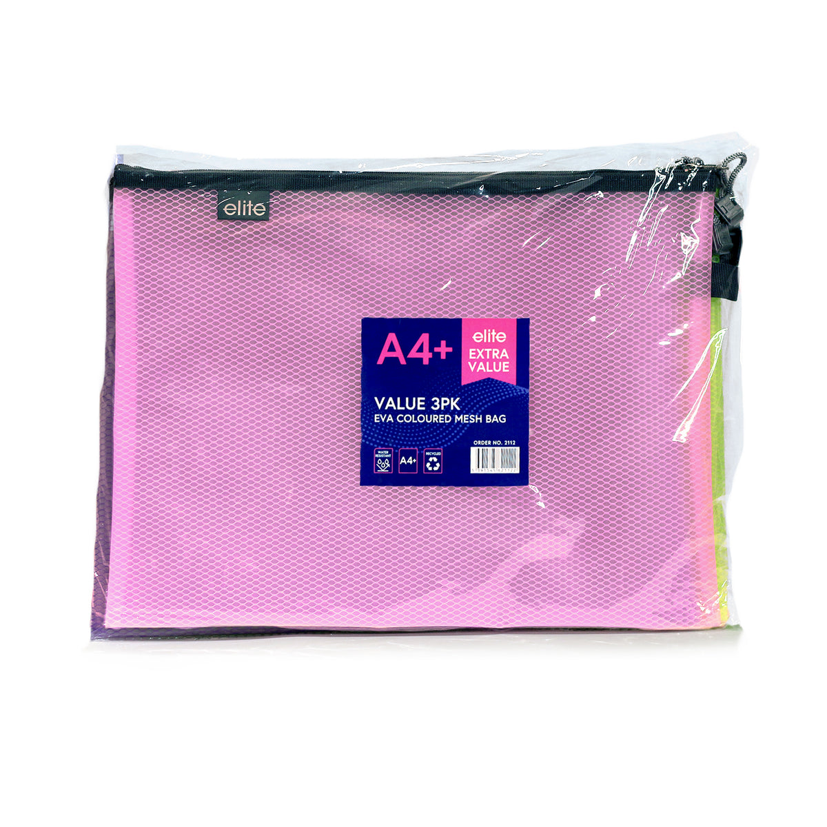 A4+ EVA Coloured Mesh Bag 3-Pack Purple Lime Pink Multi
