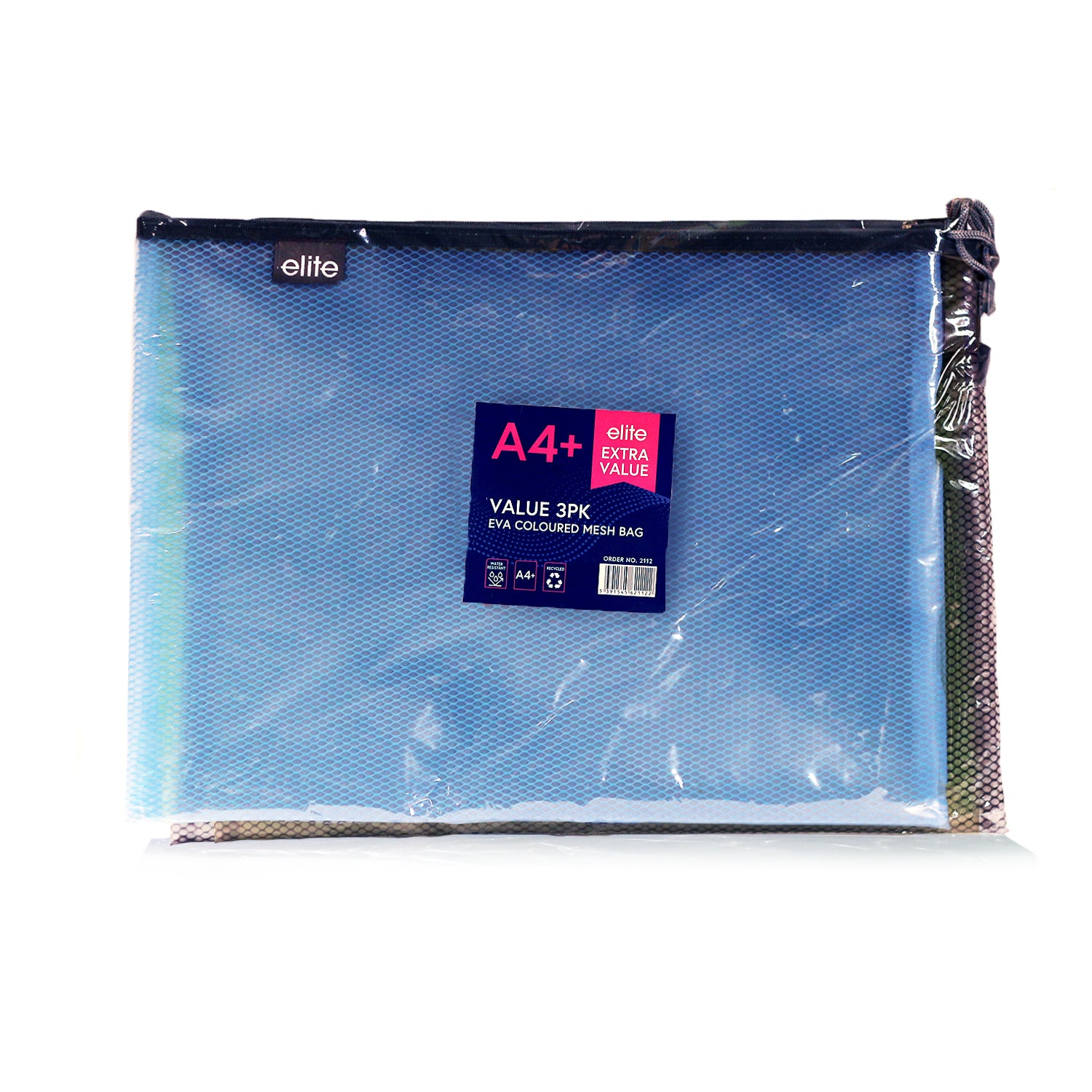 A4+ EVA Coloured Mesh Bag 3-Pack Blue Lime Grey Multi