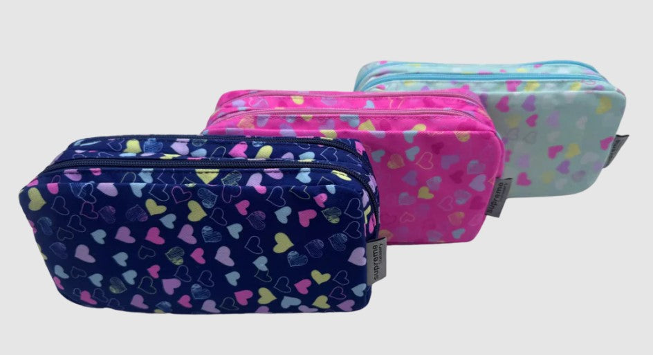 Pencil Case - Heart Pattern with Double Zip