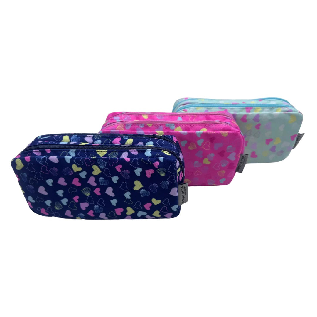 Pencil Case - Heart Pattern with Double Zip