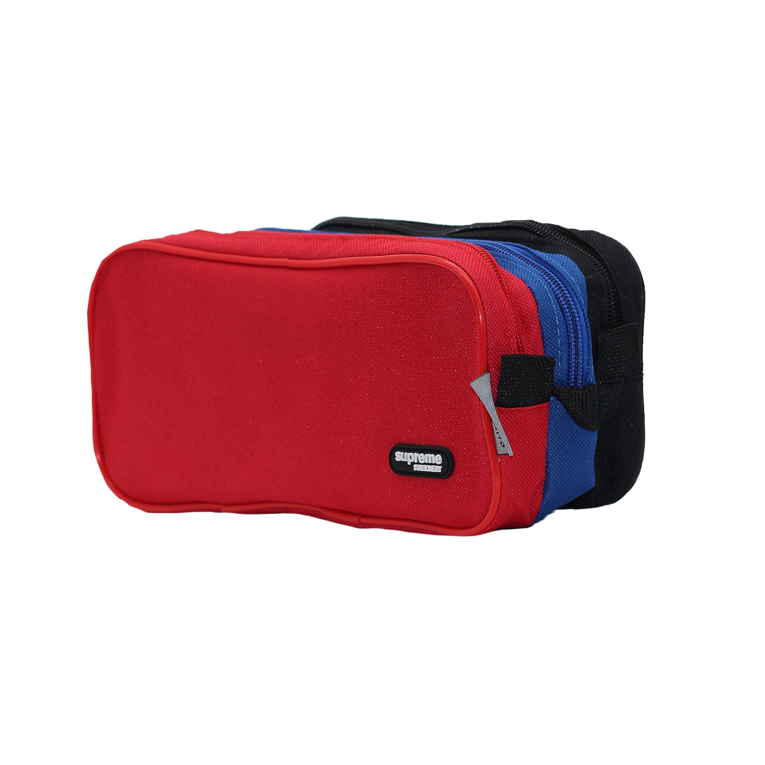 Pencil Case - Three Compartment Zip in Red Multi-Colour