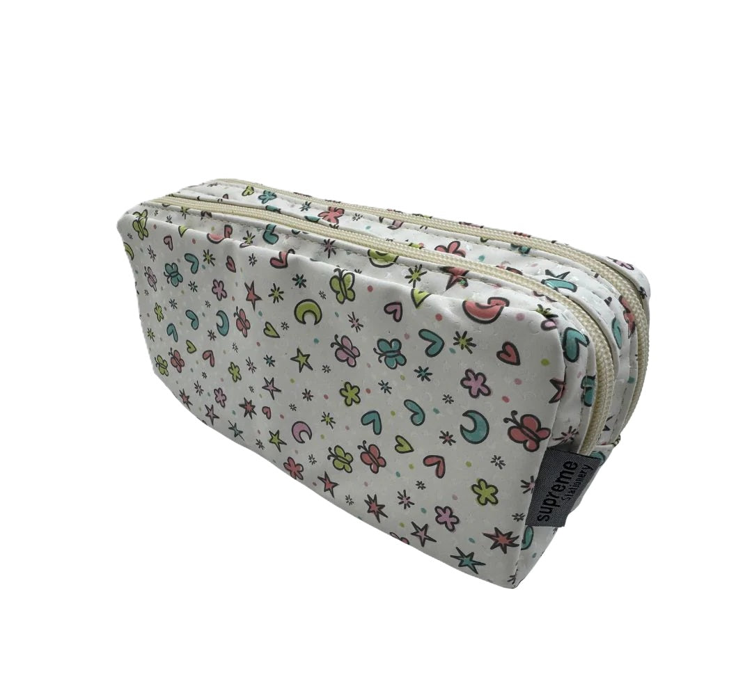 Pencil Case - Doodle Pattern with Double Zip