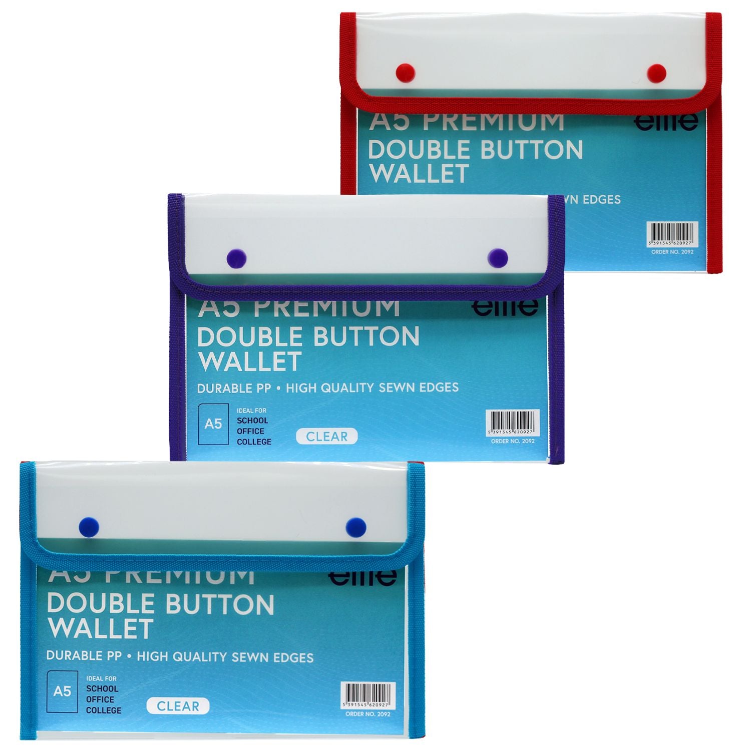 A5 Premium Wallet Folder with Double Button - Assorted Colours